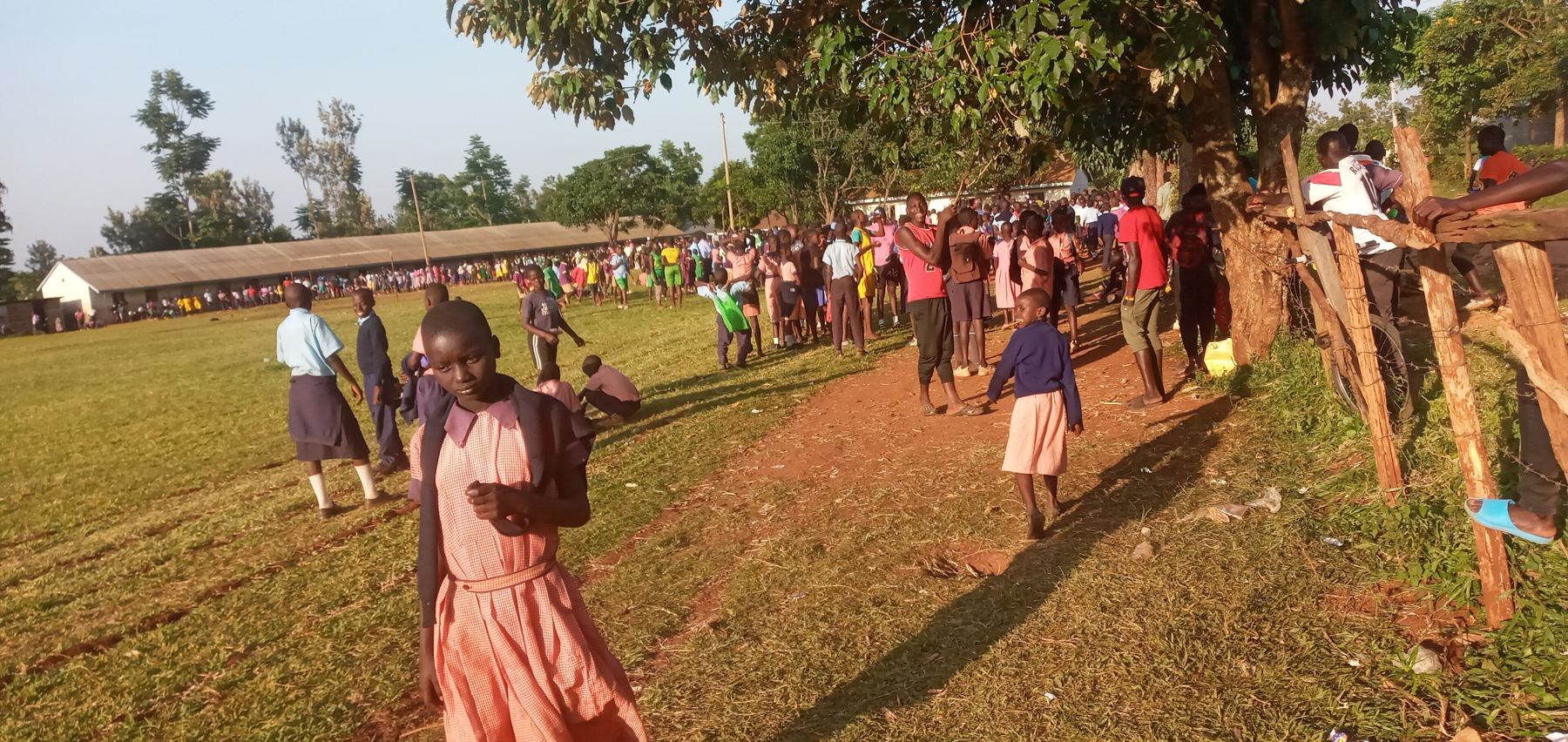 Pupils gathered on the field at Doho primary school, Kenya