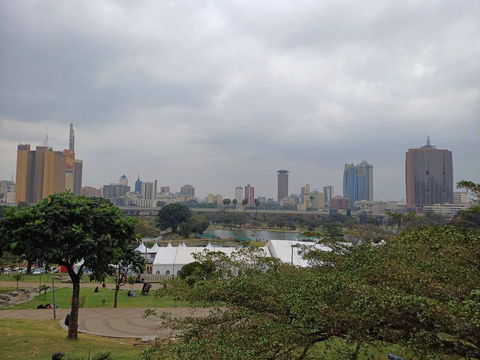 Nairobi's skyline seen across the trees of Uhuru Park